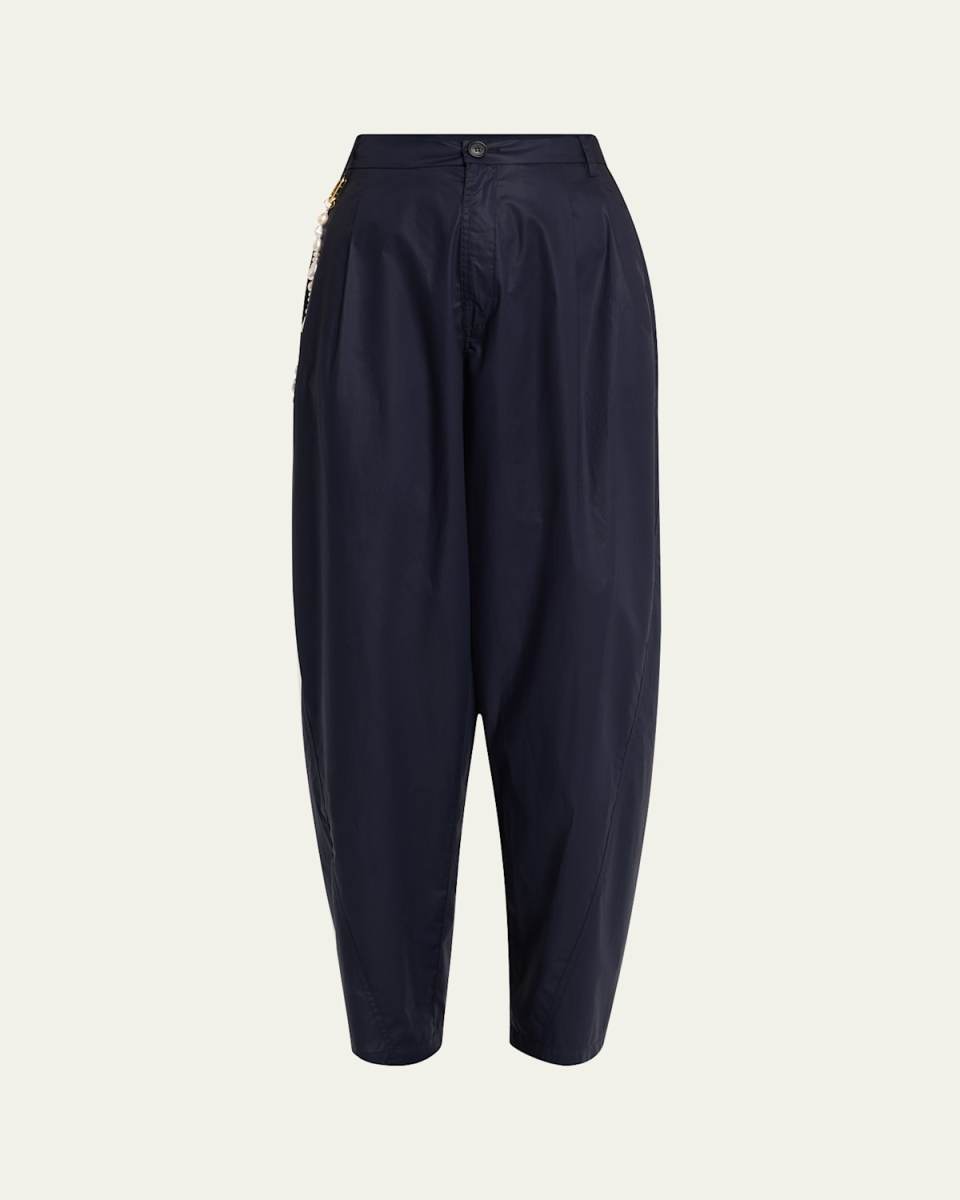 Phebe Relaxed Wide-Leg Pants with Pearl Chain